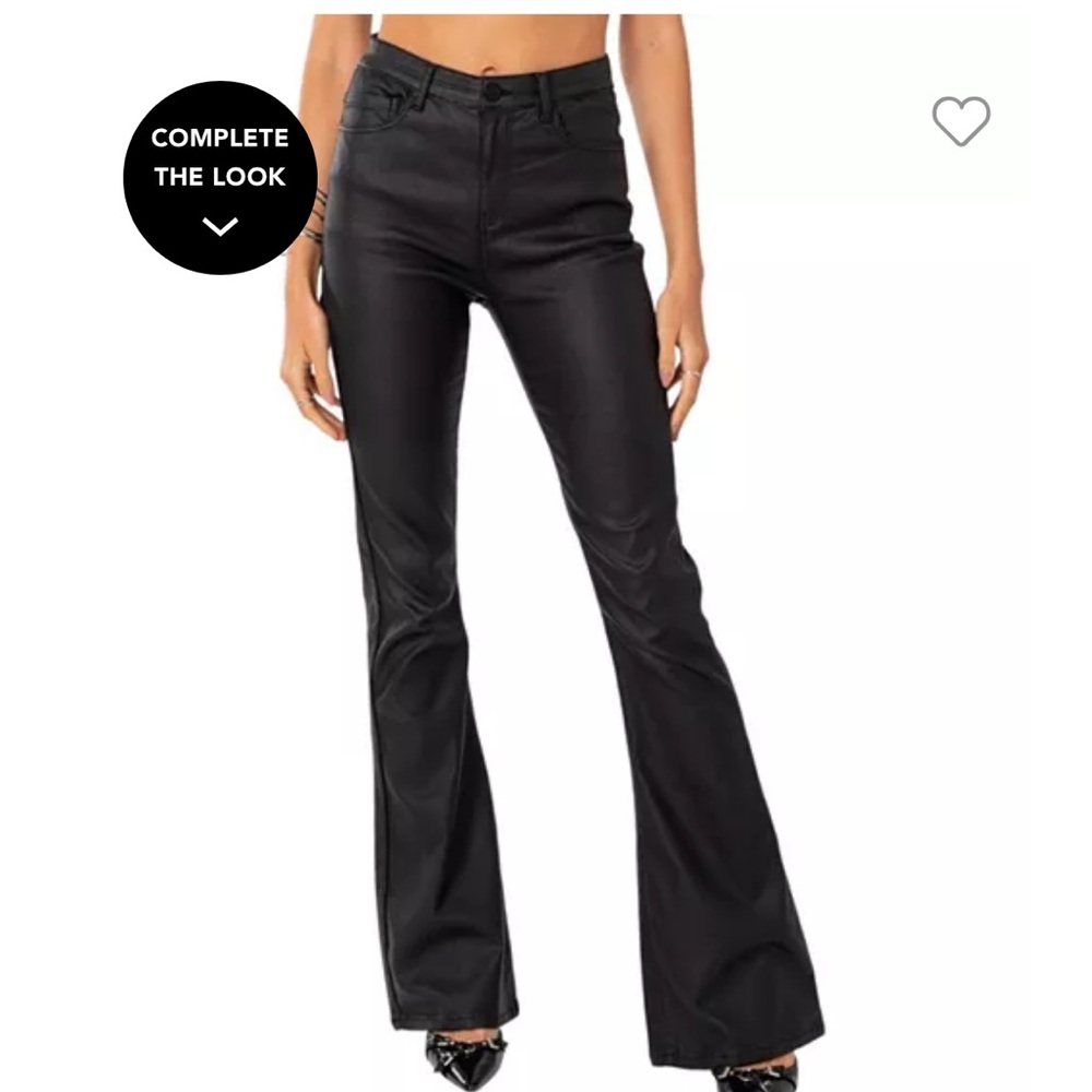 Edikted Luna Faux Leather Flare Jeans Pants